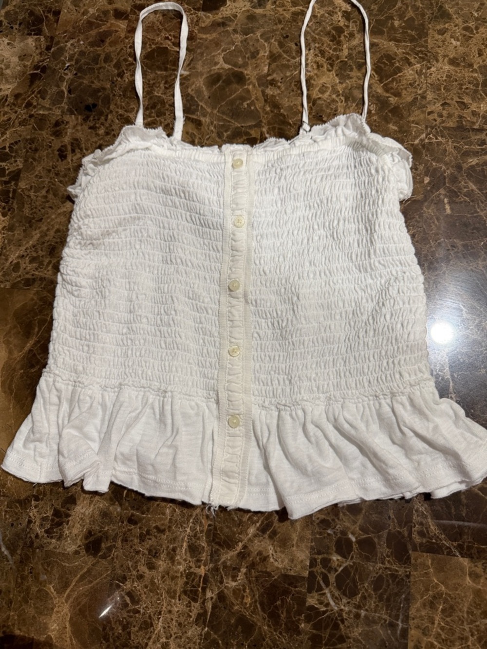 Abercrombie & Fitch White Smocked Ruffle Hem Cami